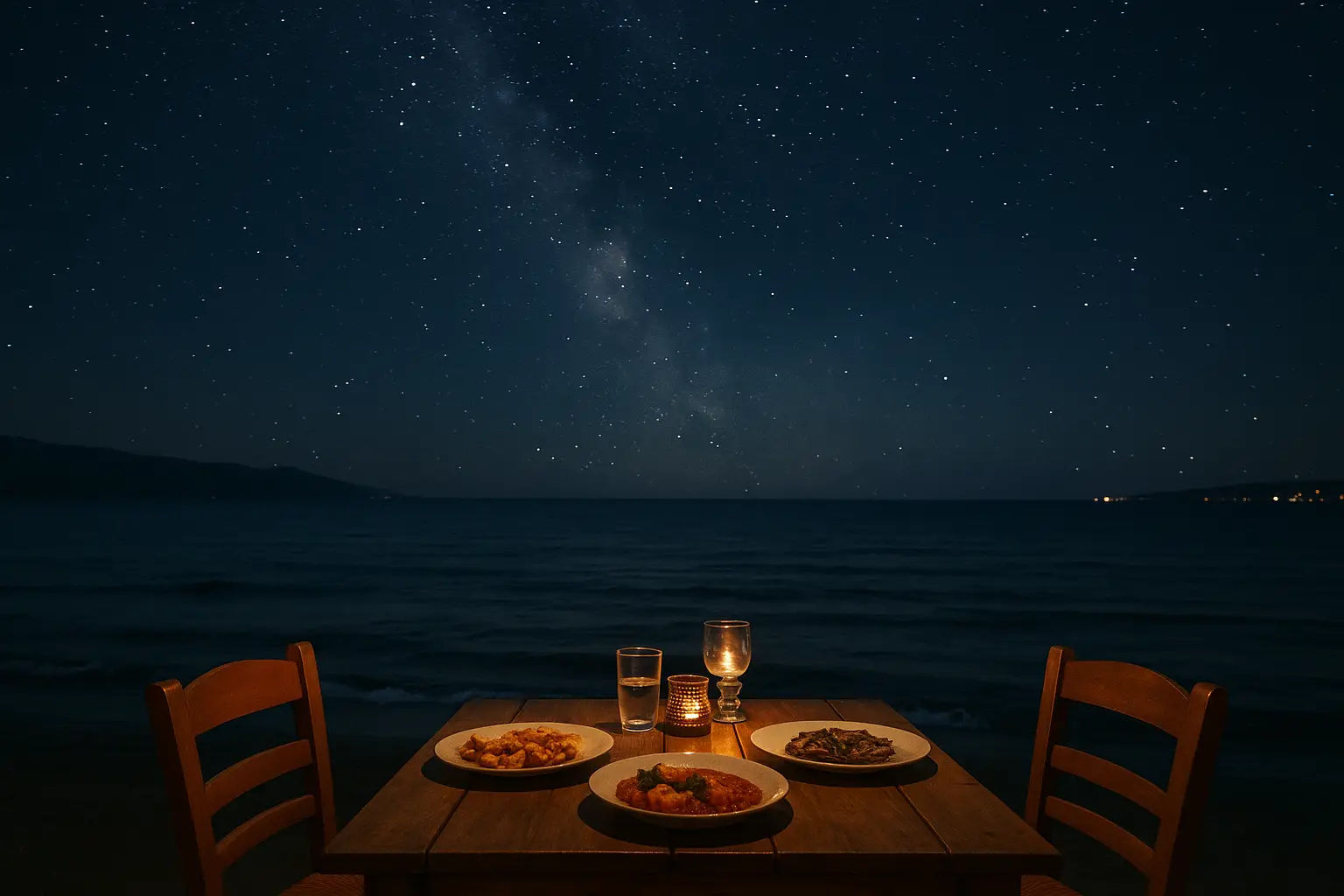 Ένα σερβιρισμένο τραπέζι δίπλα στη θάλασσα