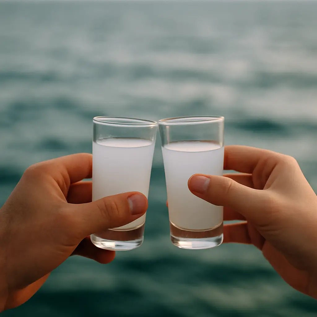 Δύο ποτηρια ούζο που τσουγκρίζονται